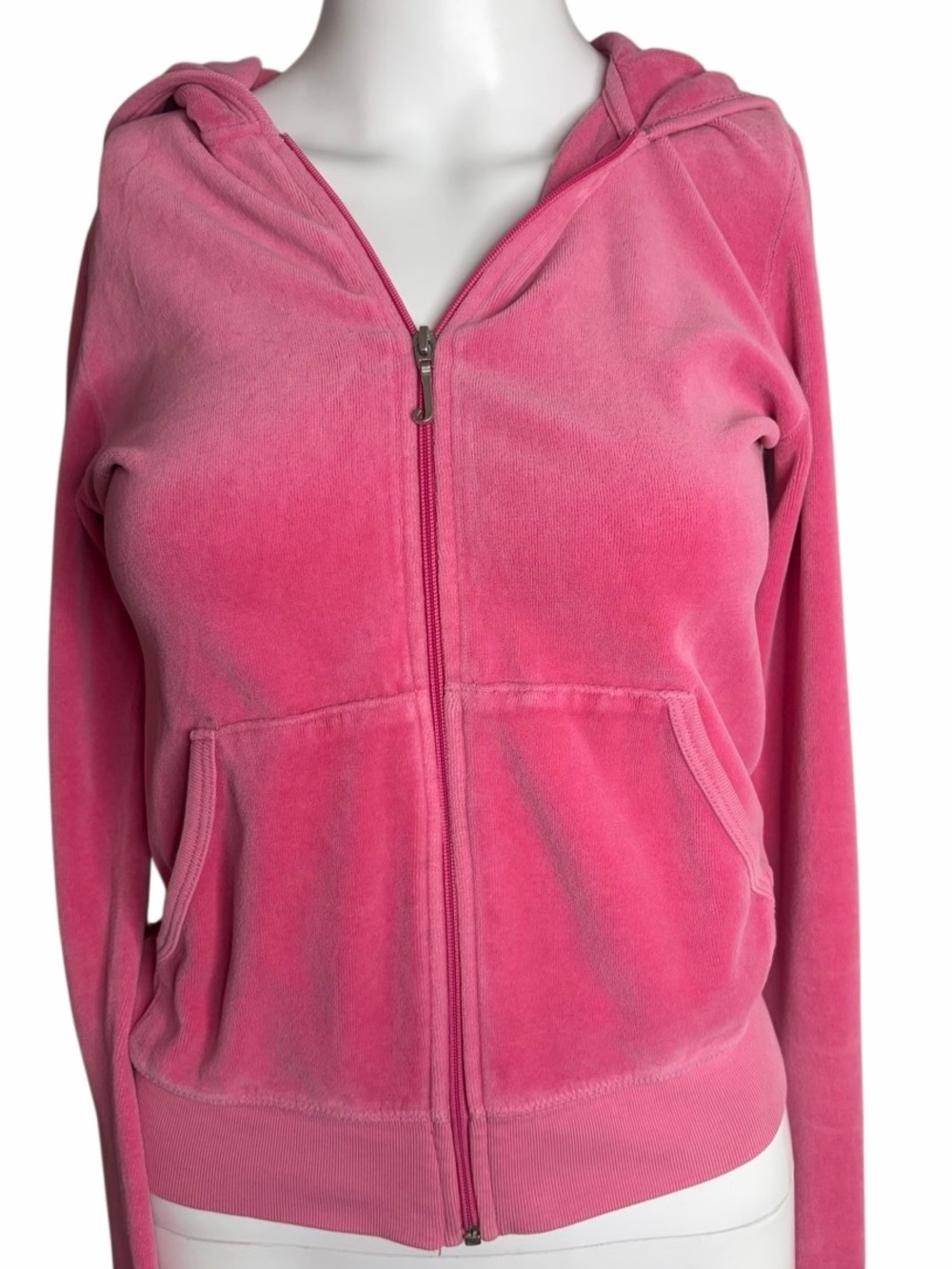VINTAGE Juicy Couture Pink Velour Hooded Jacket Embellished Back Graphic Small - Picture 3 of 5